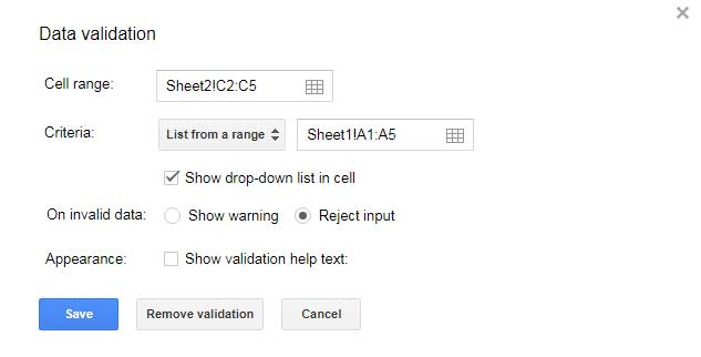 check box in data validation rule