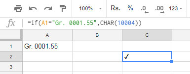 Image depicting a tick mark returned by a normal IF function