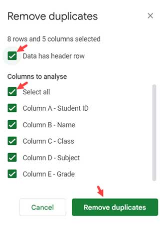 Built-in Remove Duplicates tool