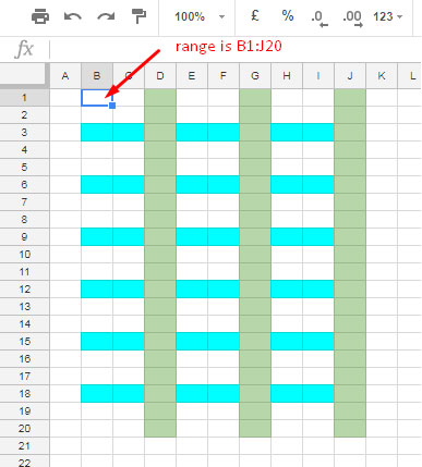 highlight every nth row or column from specific row or column