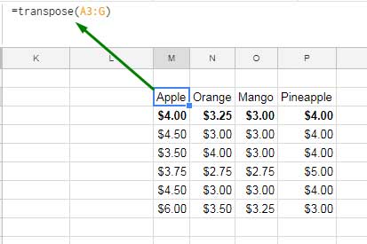 use of transpose function in Query