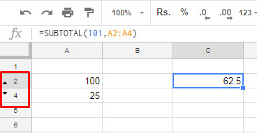 find average of the only visible cells in google sheets