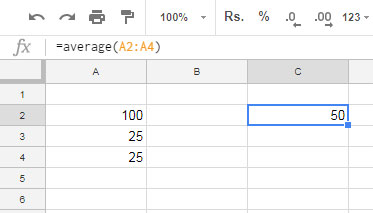 Example to the Average Function in Google Sheets