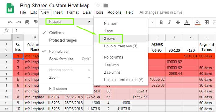 how to set freeze frame in excel