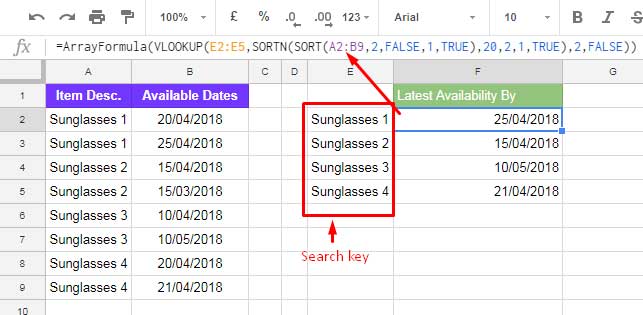 Vlookup looks up latest dates in array