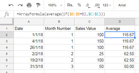 calculate month wise average