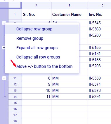 Move the Button Position of Row Grouping