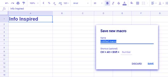 Google Sheets: assign shortcut to macro and name it