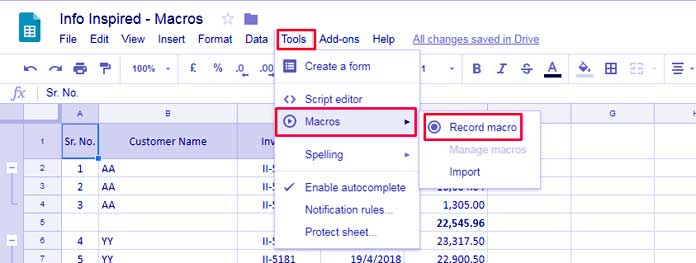 assign macro to button in google sheets