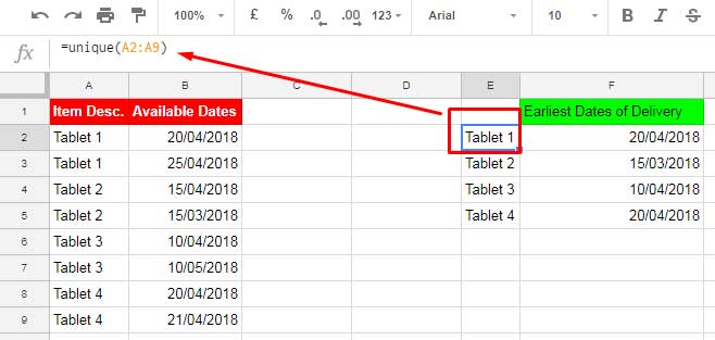 Unique Items for Lookup to Find Earliest Dates in a List
