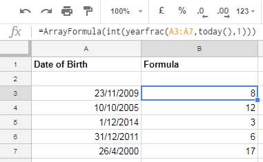 Google Sheets Formula To Calculate Age From Birthday