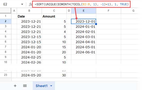 Beginning of month dates used as SUMIF criteria