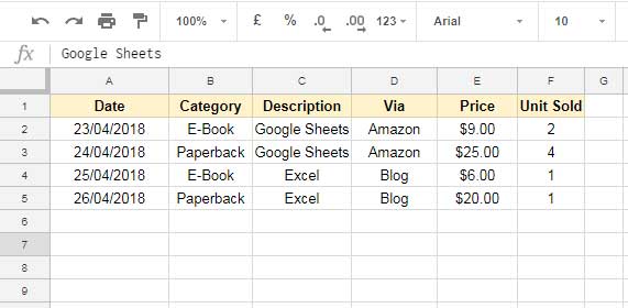 Sample data to insert duplicate rows in Google Sheets