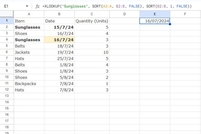 Lookup a Search Key in a Column in the Latest Date Row