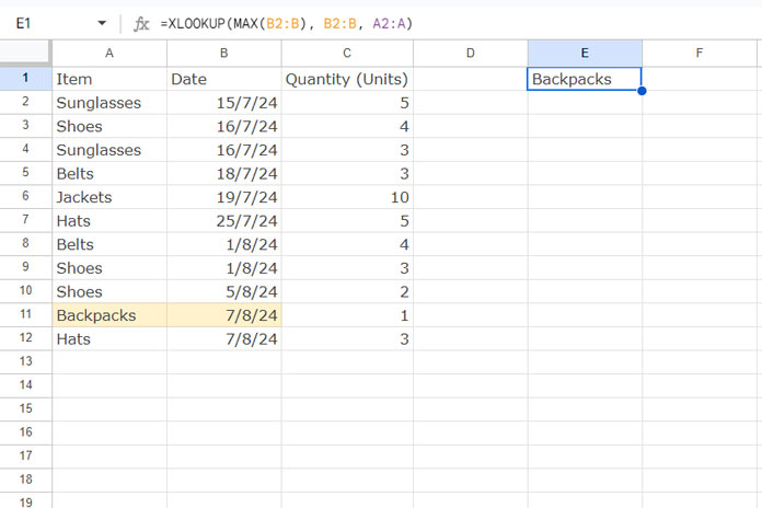 Lookup the Latest Date in a Column using XLOOKUP