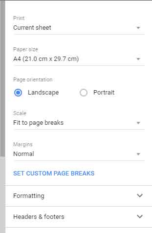 new print settings panel to insert page breaks