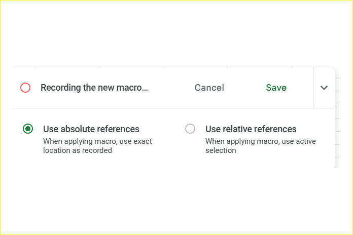 Relative and absolute references in macro recording