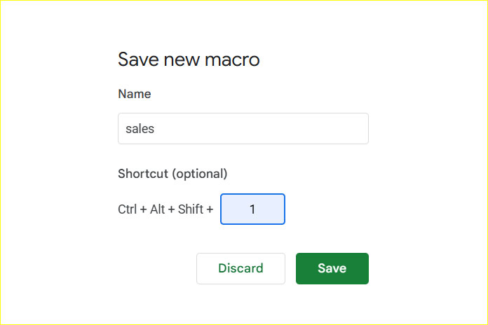 Saving a macro and assigning shortcut keys in Google Sheets