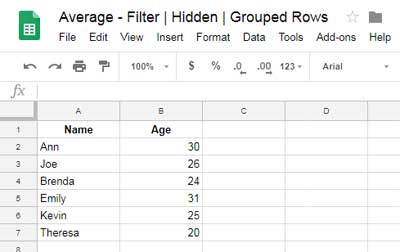 average calculation in Google Sheets - Basic
