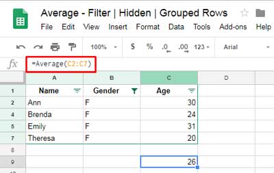hidden row values included in average and it is wrong