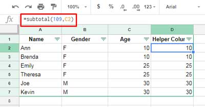 Helper column to facilitate the average of visible rows with AVERAGEIFS