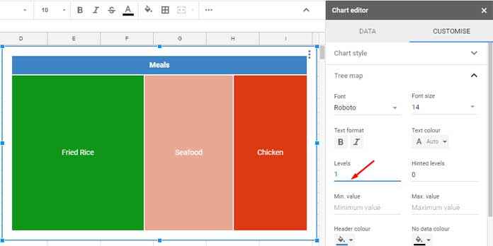 excel show value treemap chart