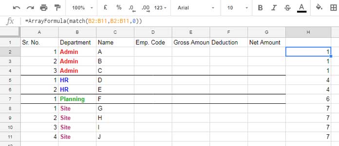 Relative Position of Same Items