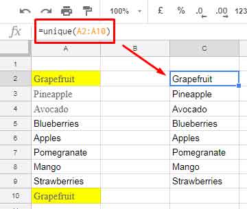 Unique One Column Using the UNIQUE Function