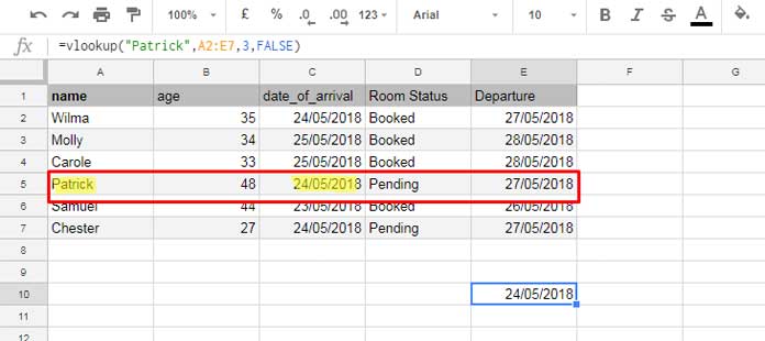 Exemple : Formule Vlookup de base sur Google Sheets