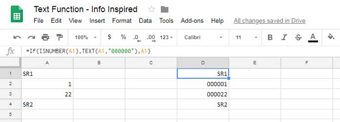 how to pad zeros in google sheets using the Text function