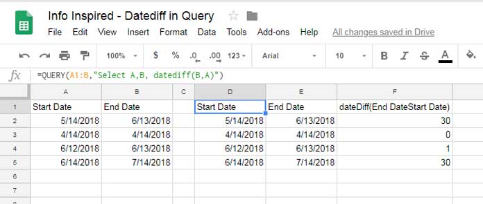 The datediff function in Query - example