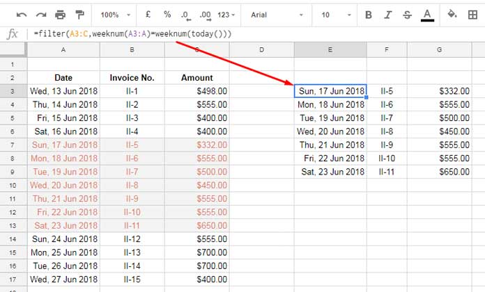 Formula output: Sum by Current Week in Google Sheets