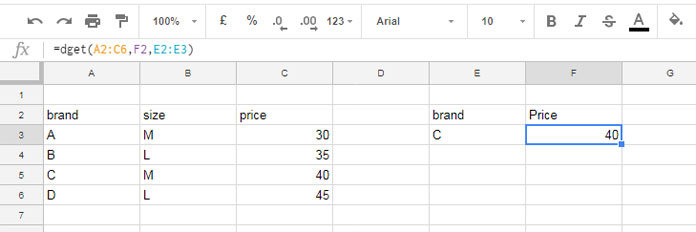 Examples of Google Sheets Dget Function