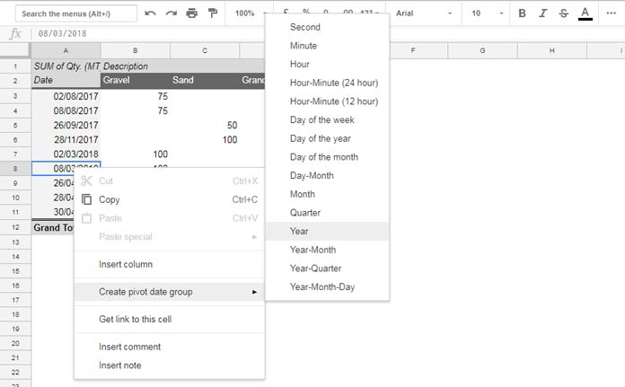 Drill Down Date in Pivot Table - Year