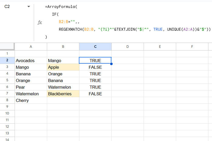 Example of Match Two Columns with Values in Any Order (Matching values from Column B with Column A)