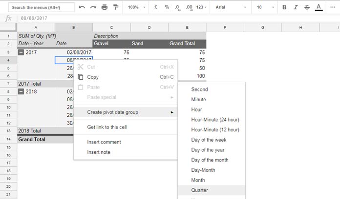 Drill Down Date in Pivot Table - Quarter