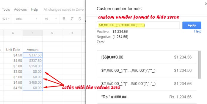 Number Format to Make Hidden Zero Values