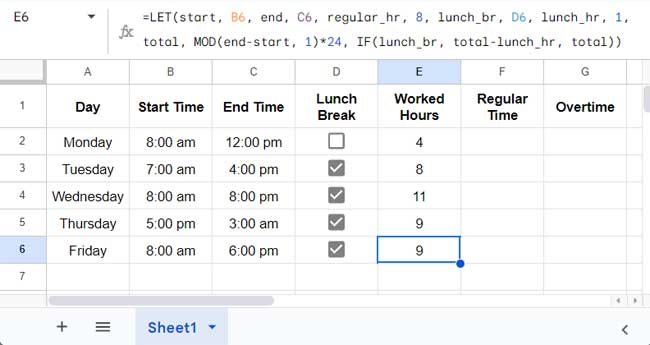 Worked hours Calculation