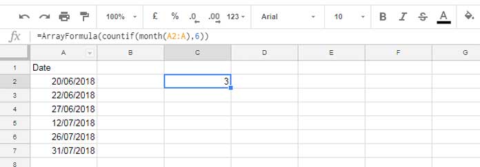 COUNTIF to Count by Month in Google Sheets