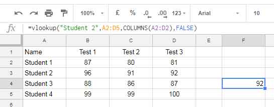 Variable in Column Index in Google Sheets VLOOKUP