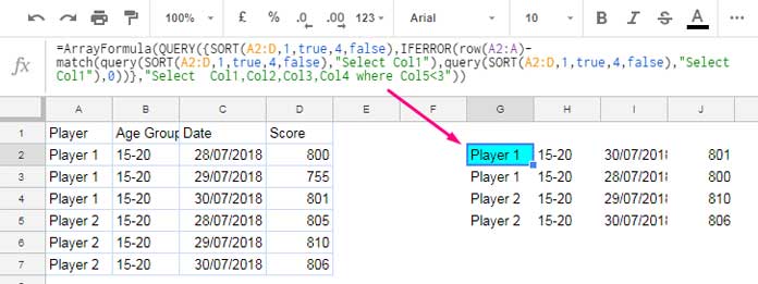 Find the largest n values of each group in Google Sheets