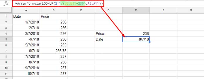 Find the Last Matching Value in an Unsorted Range in Google Sheets