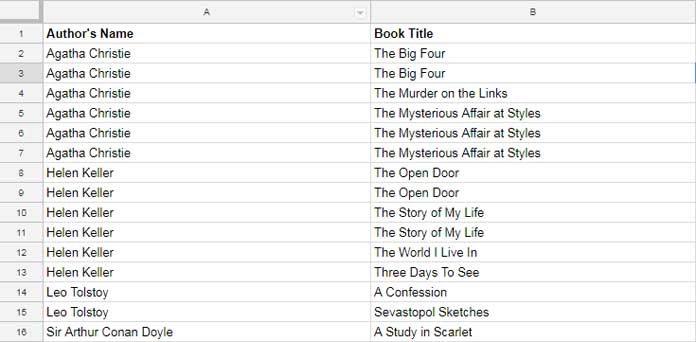 Sample sorted data to filter by unique