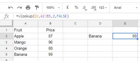 Basic example of the Vlookup function - Example 2