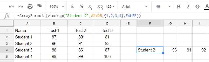 Vlookup to Return an Entire Row in Google Sheets