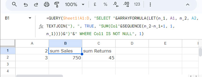 Aggregate Multiple Columns in QUERY