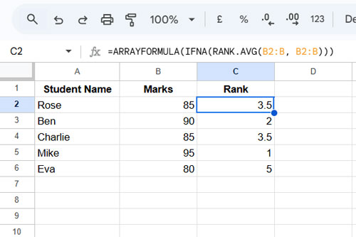 RANK.AVG Array Formula