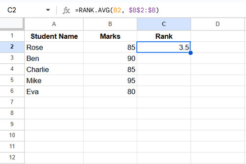 RANK.AVG Non-Array Formula