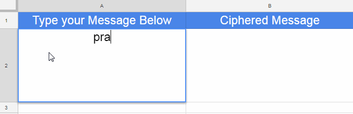 Example to Ciphers in Google Sheets