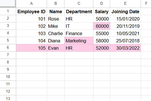 Highlighting differences between two sets of multi-column data in Google Sheets